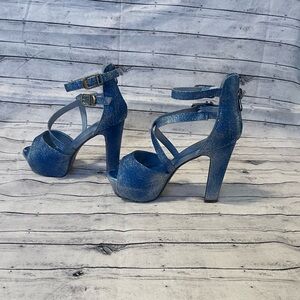 Blue Glitter High Heel Sandals